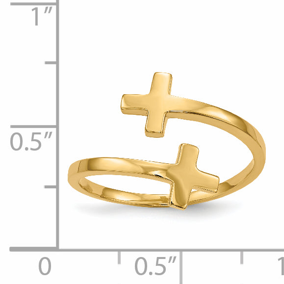 14k Polished Double Cross Ring