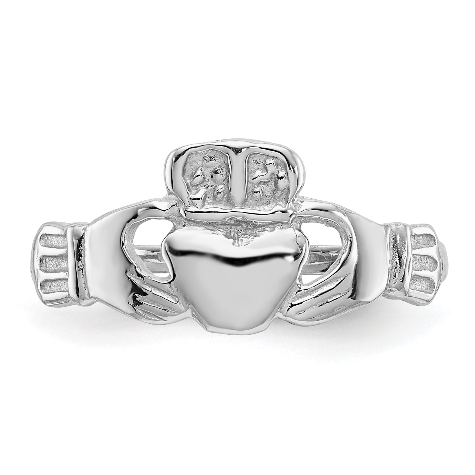 14k White Gold Polished Claddagh Ring