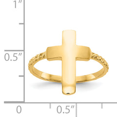 14k Polished Textured Cross Ring