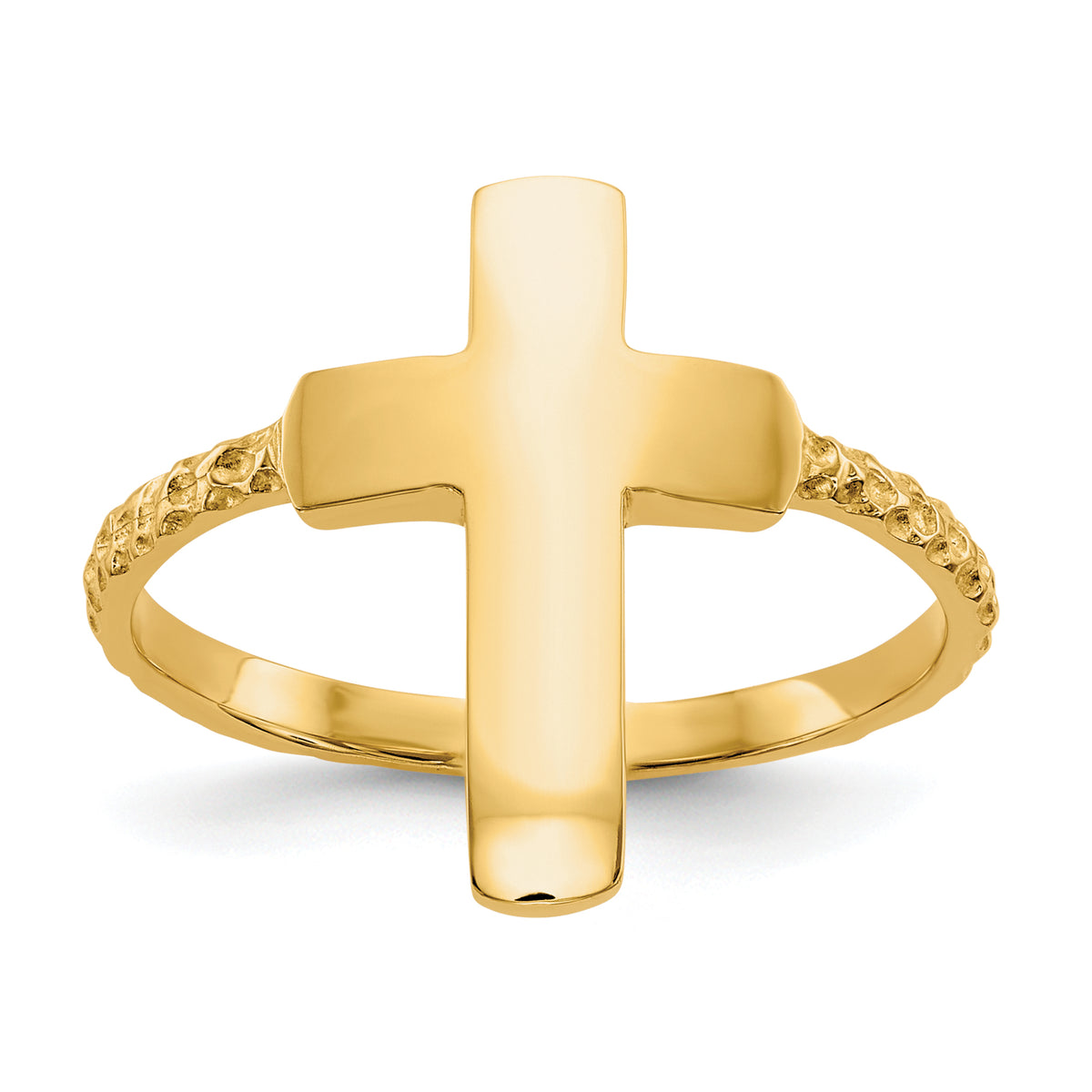 14k Polished Textured Cross Ring