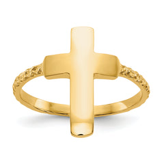 14k Polished Textured Cross Ring