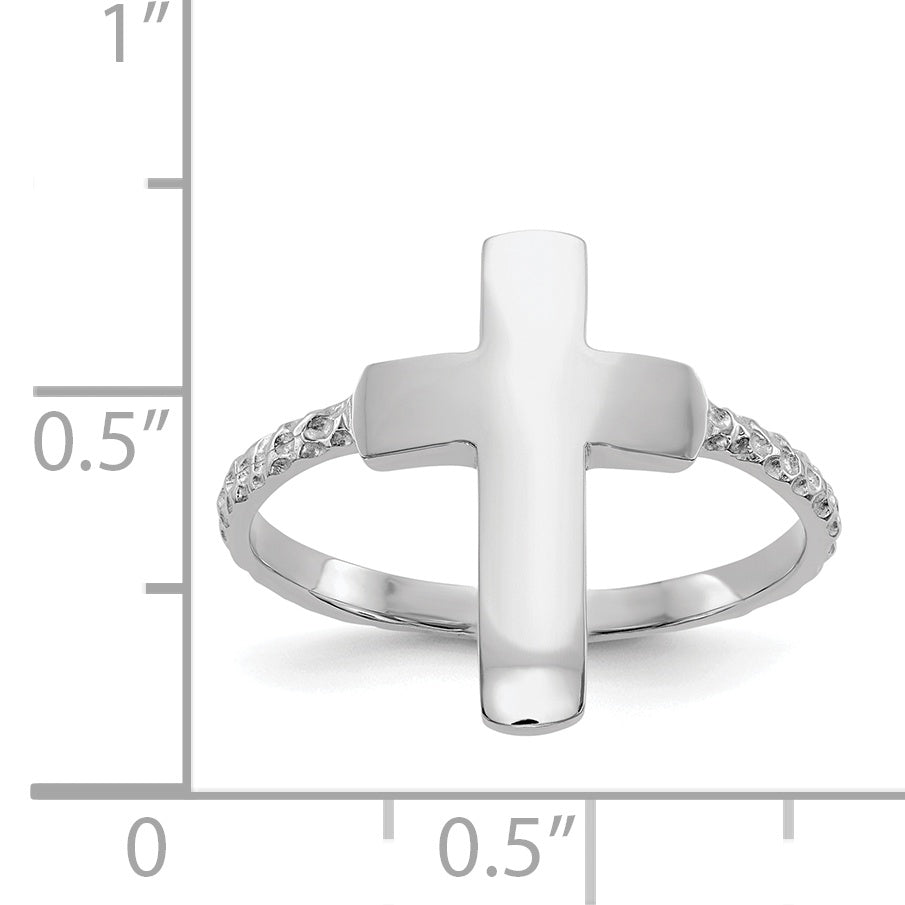 14k White Gold Polished Textured Cross Ring