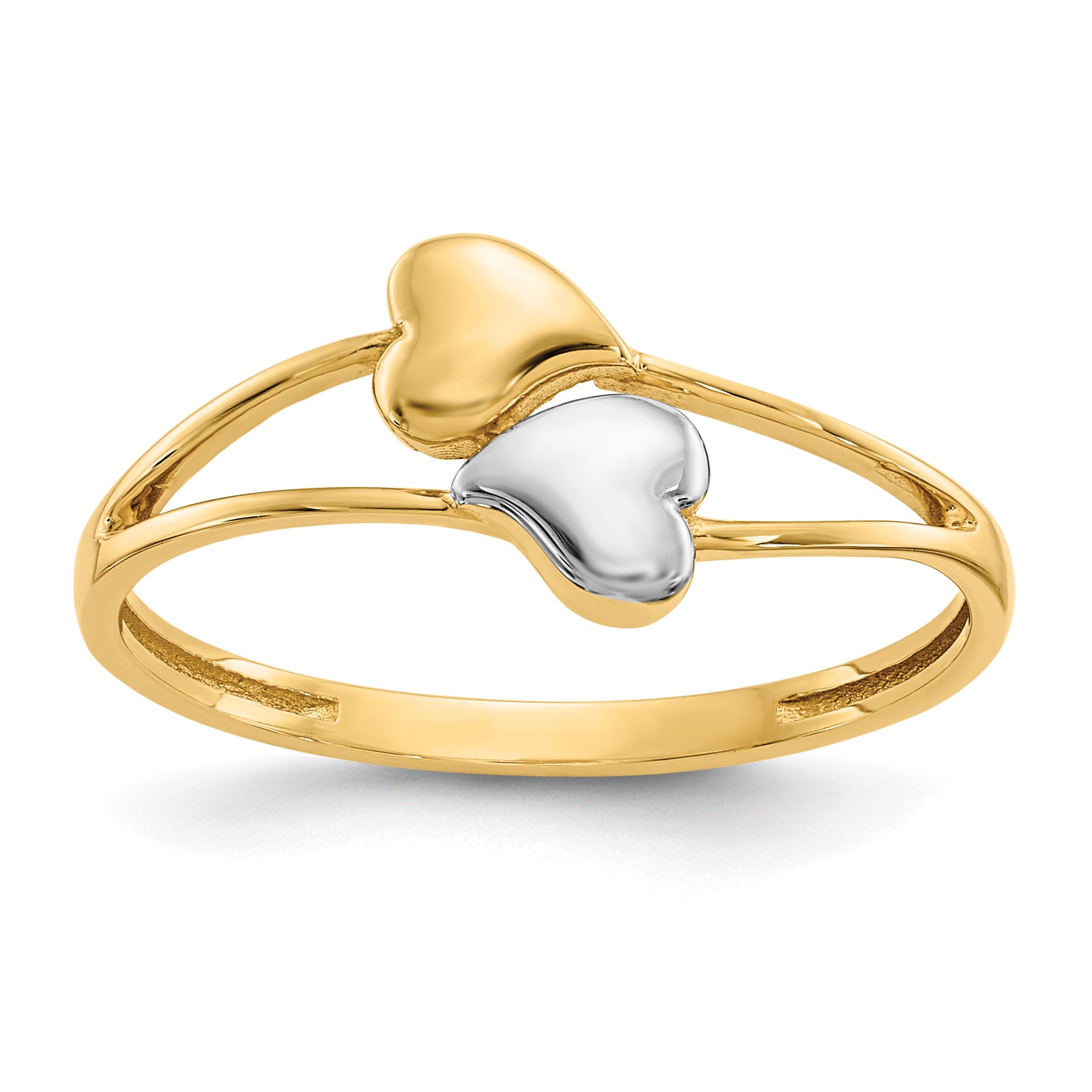 14k with Rhodium Double Heart Ring