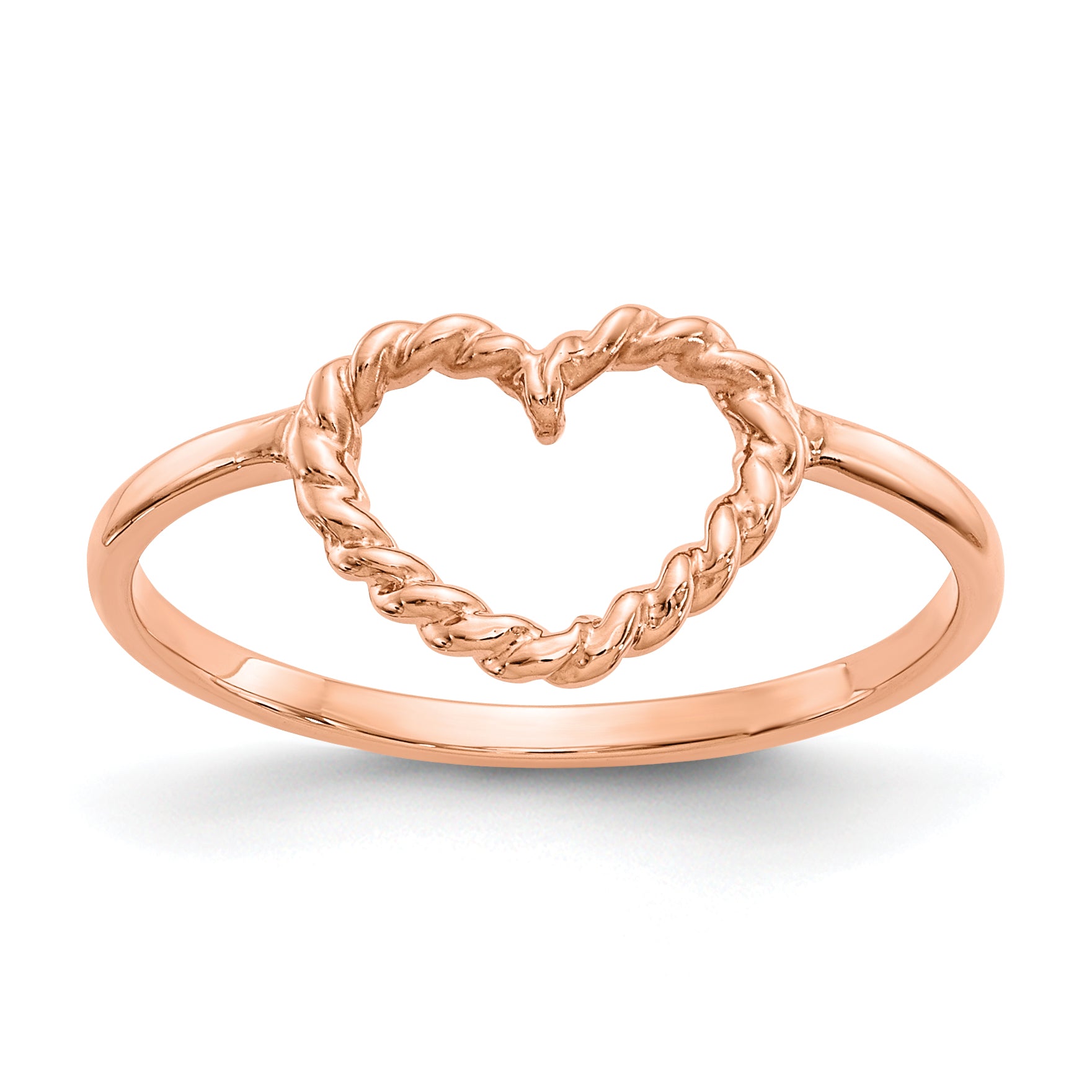 14k Rose Gold Polished & Textured Heart Ring