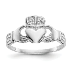 14k White Gold Polished Claddagh Ring