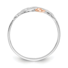 14K White and Rose Gold-Plated Polished Hearts and Leaves Ring