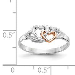 14K White and Rose Gold-Plated Polished Hearts and Leaves Ring