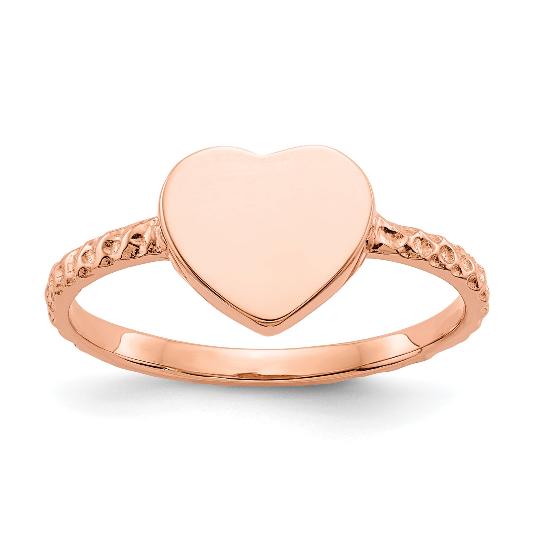 14k Rose Gold Polished Textured Heart Ring