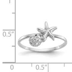 14k White Gold Polished Starfish & Sand Dollar Ring