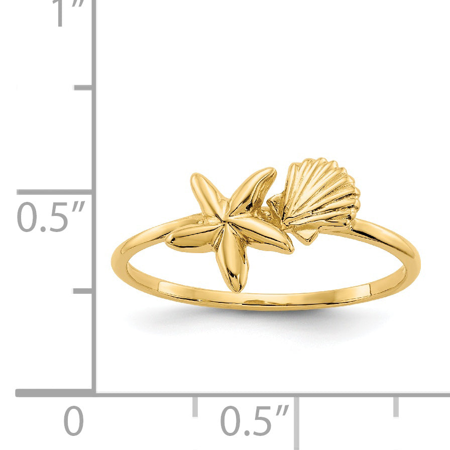 14k Polished Shell & Starfish Ring