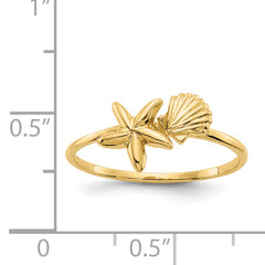 14k Polished Shell & Starfish Ring