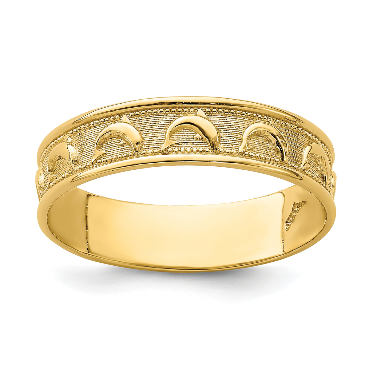 14K Gold Polished and Textured Dolphin Engraved Thumb Ring