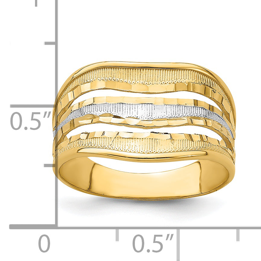 14K with Rhodium Polished Triple Wave Cut-out Ring