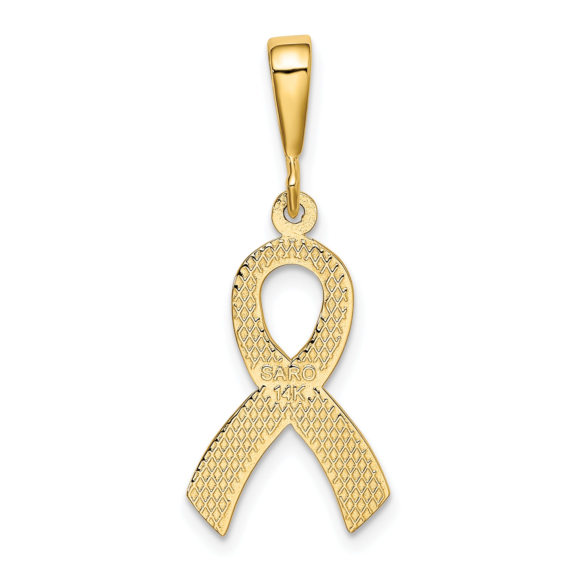 14K Gold Awareness Pendant with Polished Finish and Textured Design