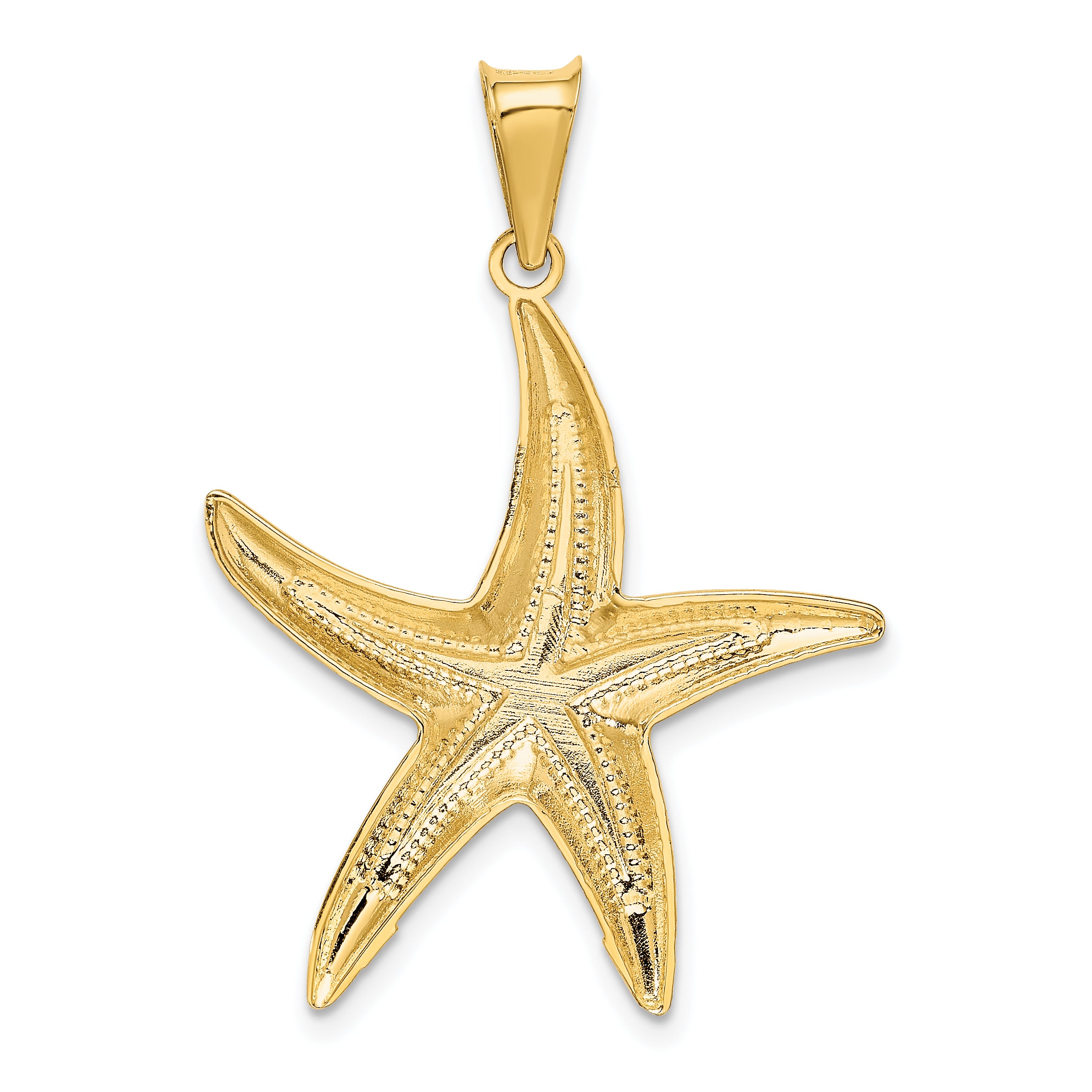 14k and Rhodium Diamond-cut Polished Starfish Pendant