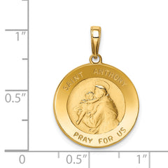 14K Gold Saint Anthony Round Medal Pendant with Polished Satin Finish