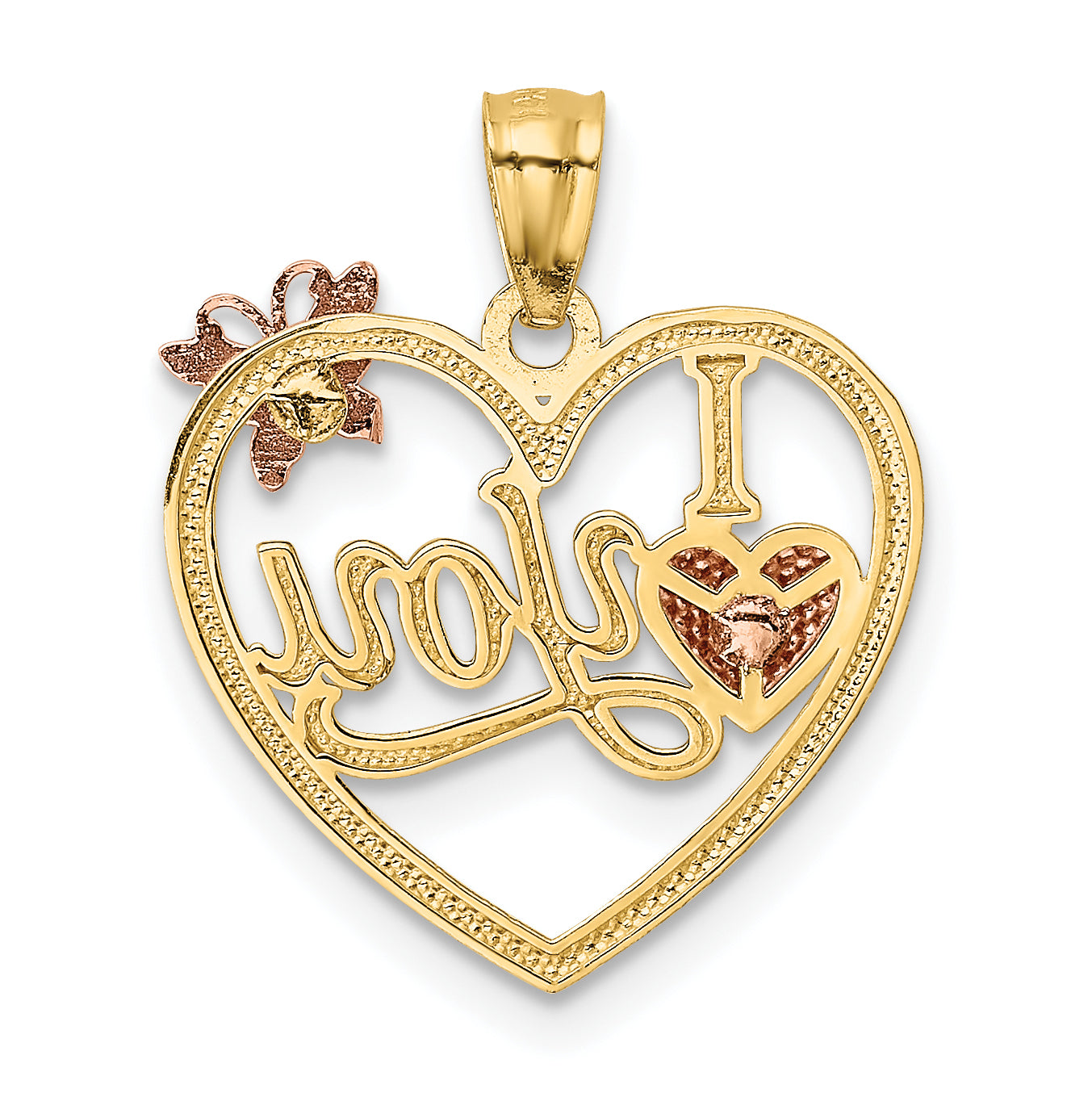 14k Two-tone w/White Rhod I LOVE YOU Heart w/Butterfly Pendant