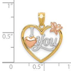 14k Two-tone w/White Rhod I LOVE YOU Heart w/Butterfly Pendant