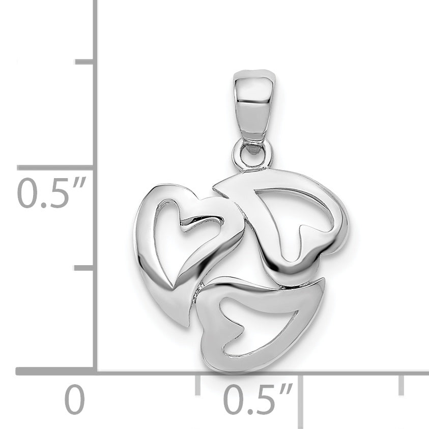 14k White Gold Polished Cut-out 3-Heart Pendant