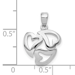 14k White Gold Polished Cut-out 3-Heart Pendant