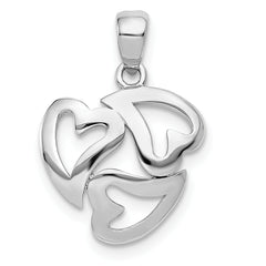 14k White Gold Polished Cut-out 3-Heart Pendant