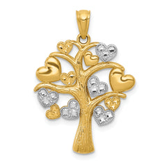 14K and White Rhodium Polished Hearts Tree Pendant