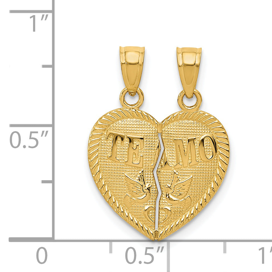 14k Break Apart Diamond-cut TE AMO Heart Pendant