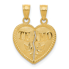 14k Break Apart Diamond-cut TE AMO Heart Pendant