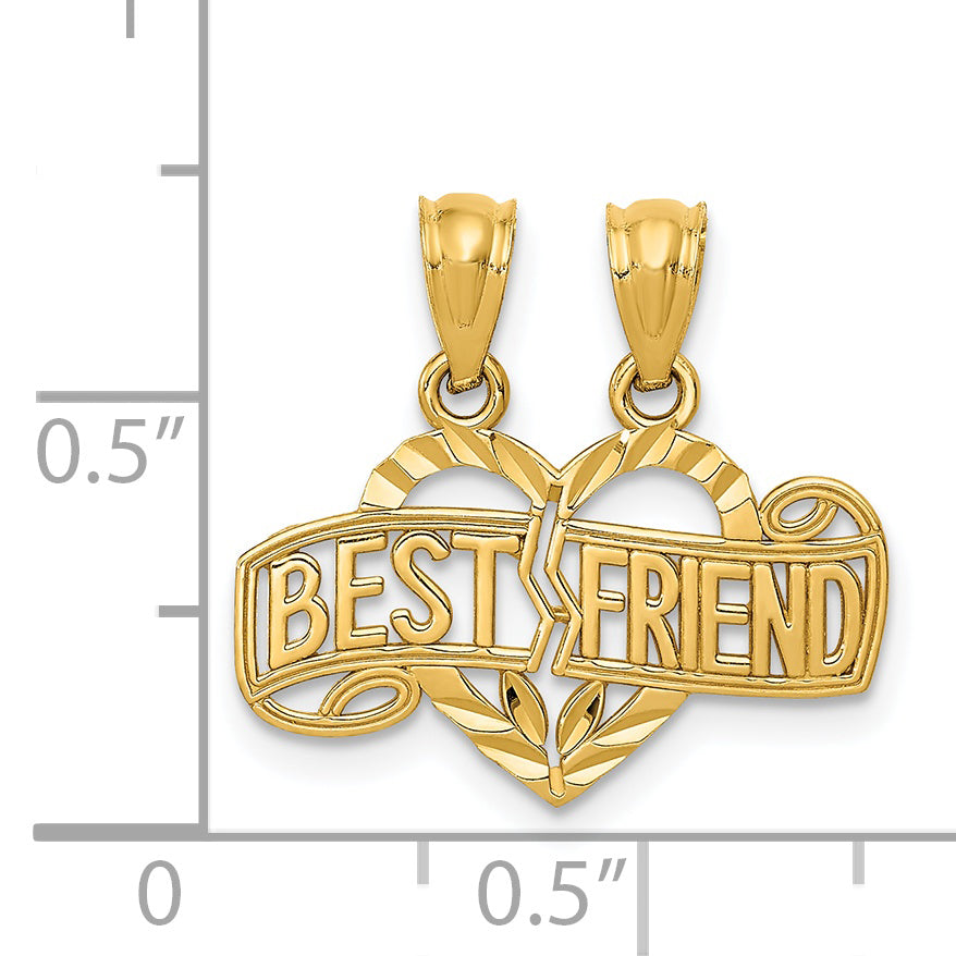 14k Diamond-cut Break Apart BEST FRIEND Heart Pendant