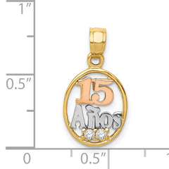 14K Two-Tone Gold 15 Anos Pendant with CZ Accents & Rhodium Detailing