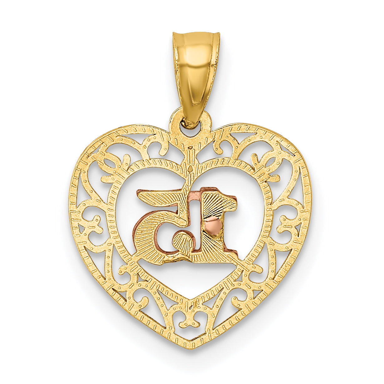 14K Two-Tone Gold Diamond-Cut 15 Pendant with Polished Finish by Sophia Jewelers