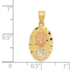 14K Two-Tone Gold Lady of Guadalupe Polished Pendant with Rhodium Accents