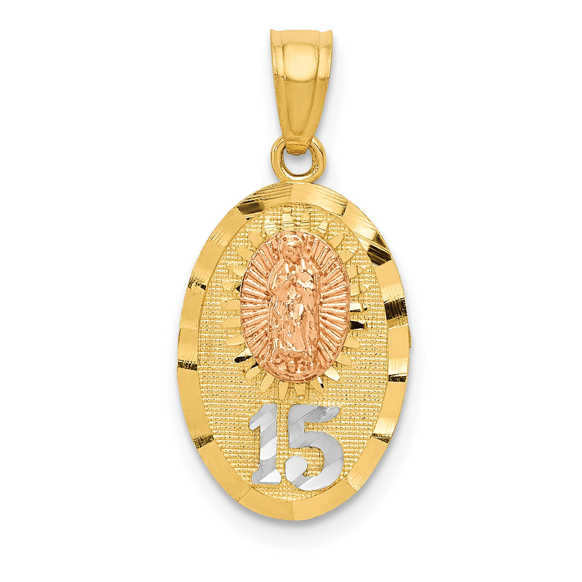 14k Two-tone w/White Rhod D/C Lady of Guadalupe 15 Pendant