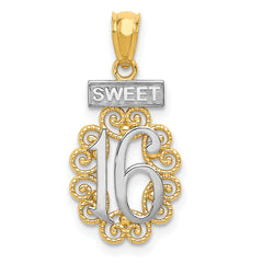 14k w/Rhodium SWEET 16 w/Filigree Pendant