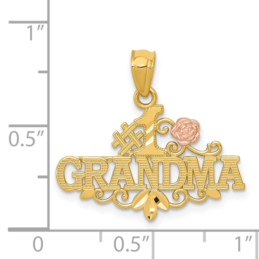 14k Yellow & Rose Diamond-cut #1 GRANDMA w/Rose Pendant