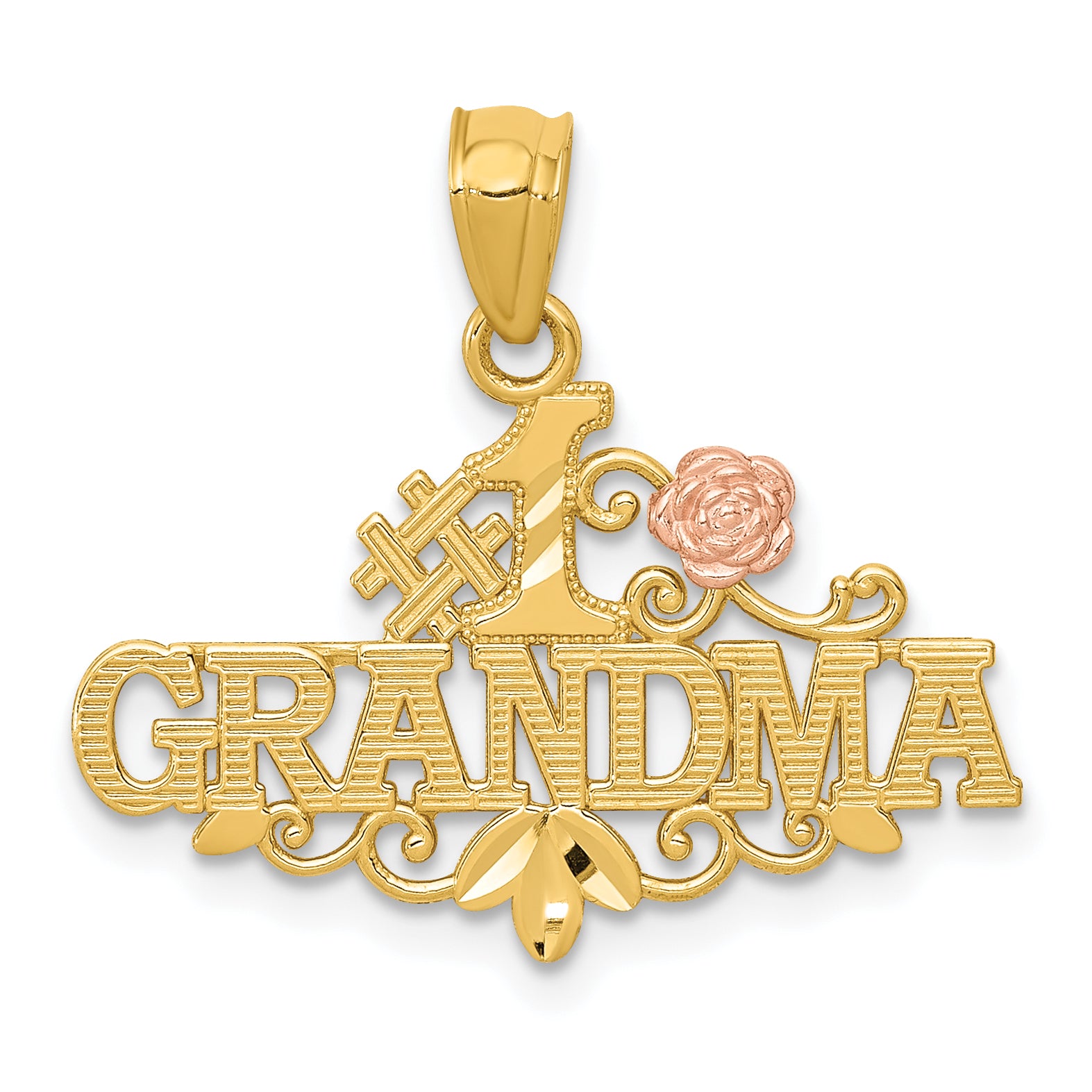 14k Yellow & Rose Diamond-cut #1 GRANDMA w/Rose Pendant