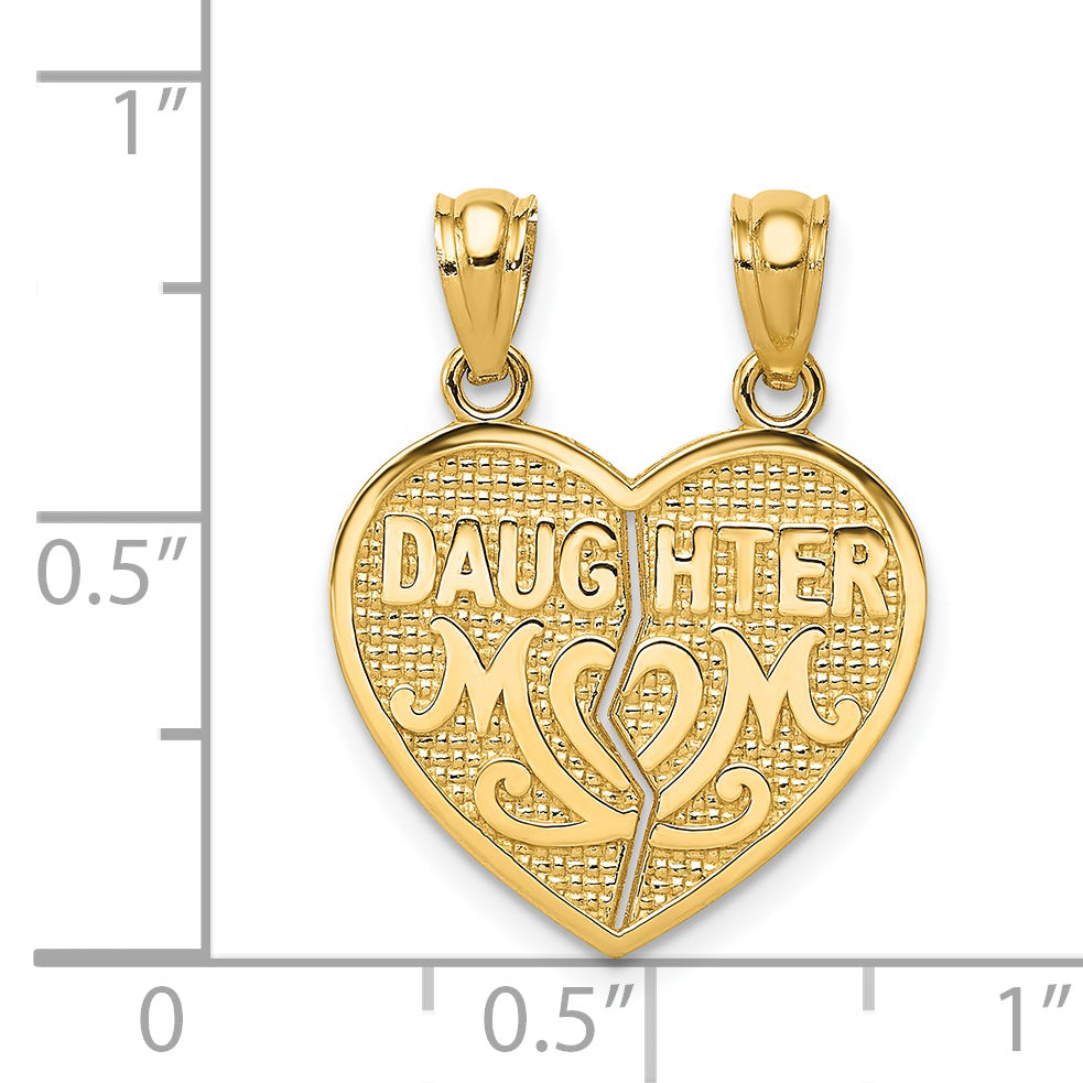 14k Satin and Polished DAUGHTER-MOM Break Apart Heart Pendant