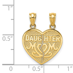 14k Satin and Polished DAUGHTER-MOM Break Apart Heart Pendant