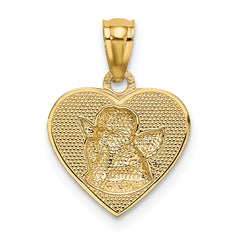 14k w/Rhodium Polished Guardian Angel in Heart Pendant