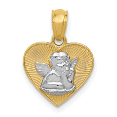 14k w/Rhodium Polished Guardian Angel in Heart Pendant