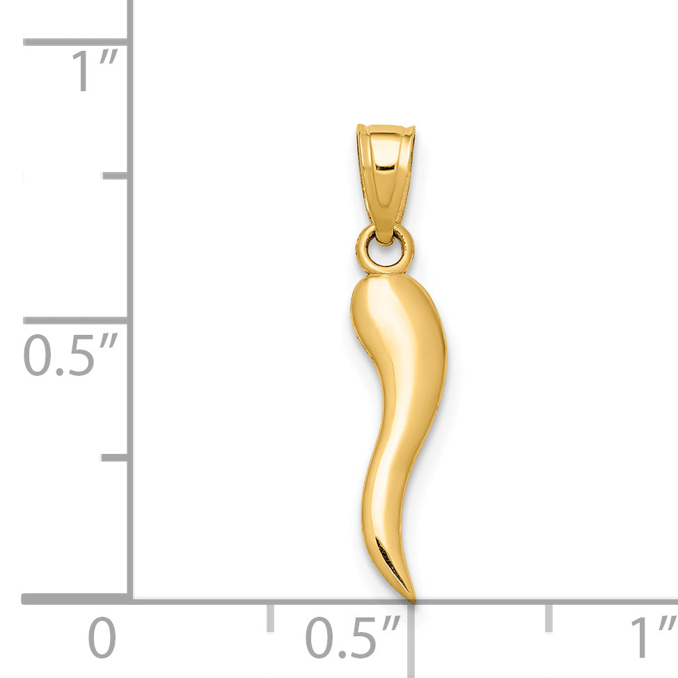 14K Gold Italian Horn Pendant with Polished 3D Design for Timeless Elegance