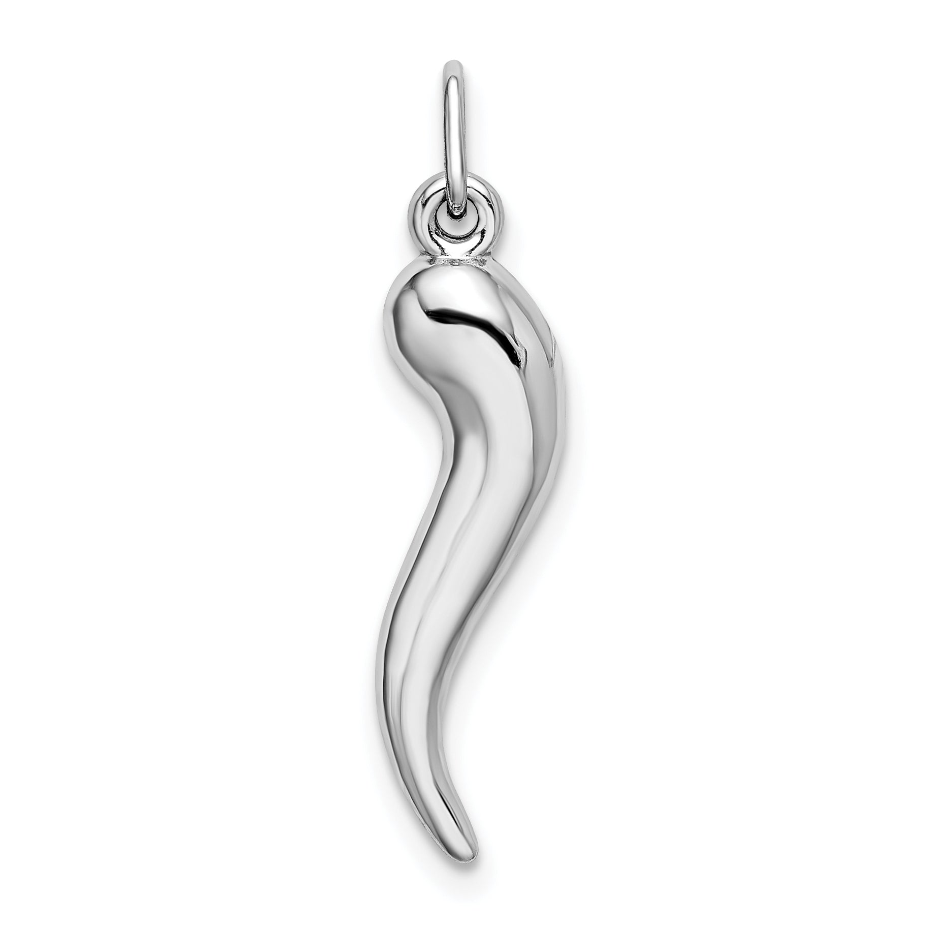 14K White Gold 3D Italian Horn Charm with Polished Rhodium Finish