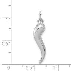 14K White Gold 3D Italian Horn Charm with Polished Rhodium Finish