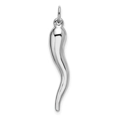 14K White Gold Polished 3D Italian Horn Charm Elegant Rhodium Finish