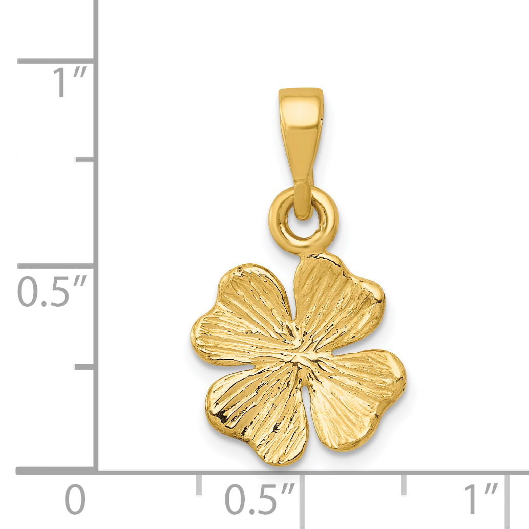 14K Gold Four Leaf Clover Pendant with Polished and Textured Finish