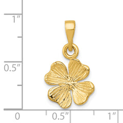 14K Gold Four Leaf Clover Pendant with Polished and Textured Finish