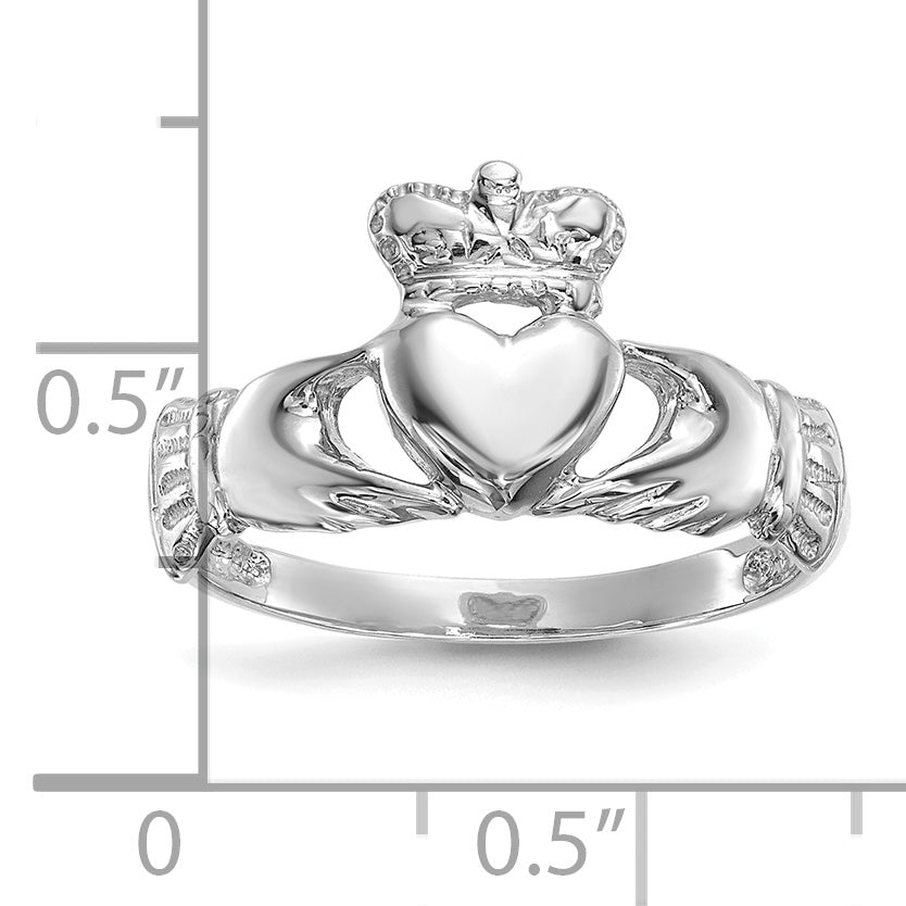 14k White Gold Polished Claddagh Ring