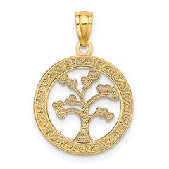 14k Polished ONE FAMILY MANY HEARTS Tree Pendant