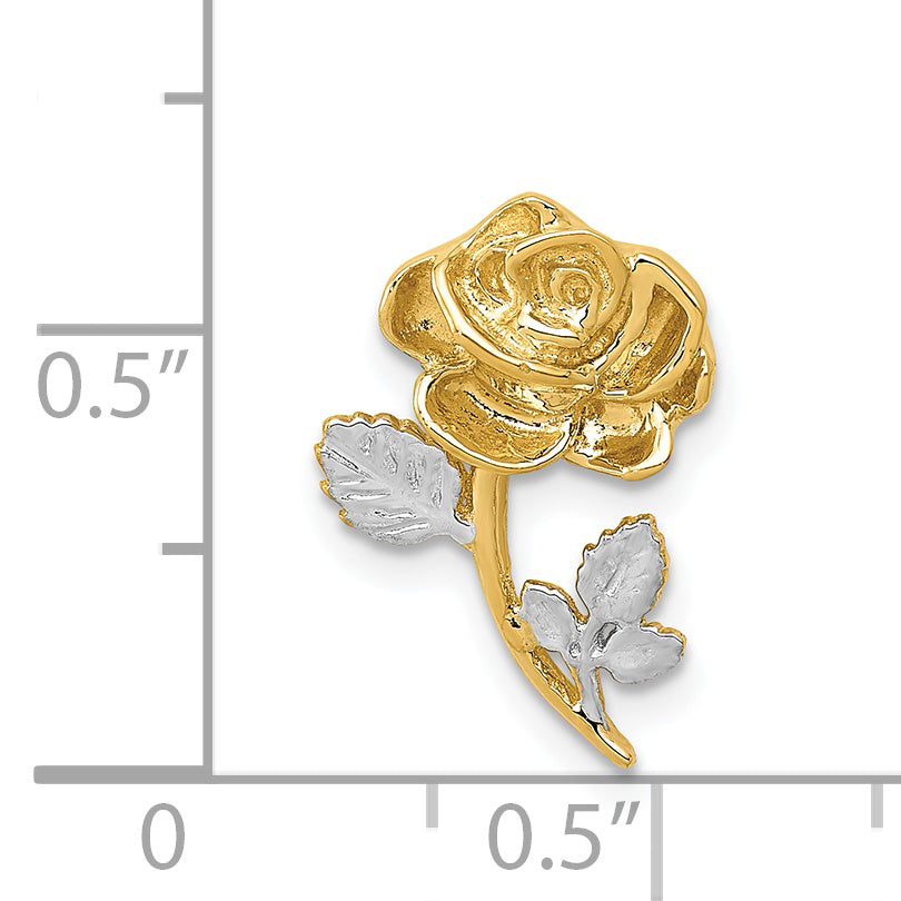 14K Gold Rose Chain Slide with Polished White Rhodium Finish