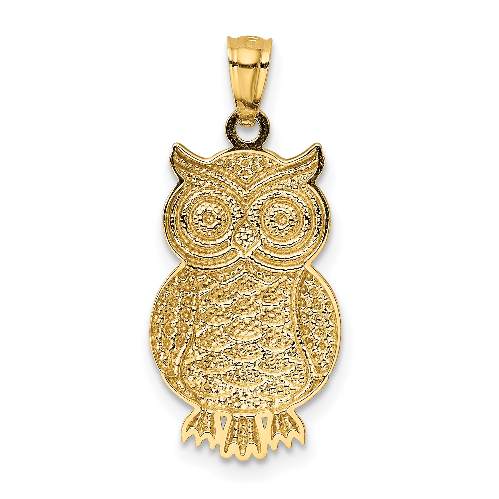 14K w/ Rhodium Polished / Textured Owl Pendant